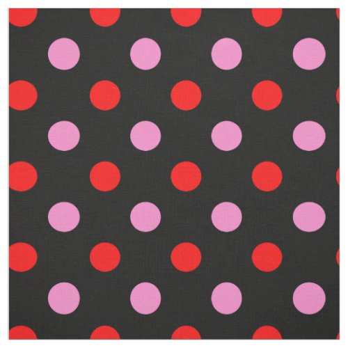 Red and Pink On Black Polka Dots Design  Fabric