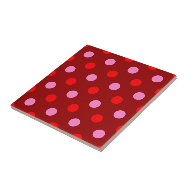 Red and Pink On Maroon Polka Dots Design  Ceramic Tile (Side)