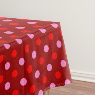 Red and Pink On Maroon Polka Dots Design Tablecloth
