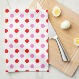 Red and Pink On White Polka Dots Design Kitchen Towel
