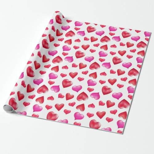 Red and Pink Painted Hearts Valentines Day Wrapping Paper