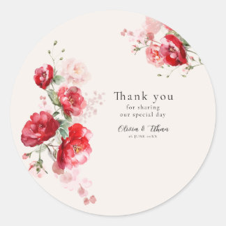 Red and Pink Paper Roses Classic Round Sticker