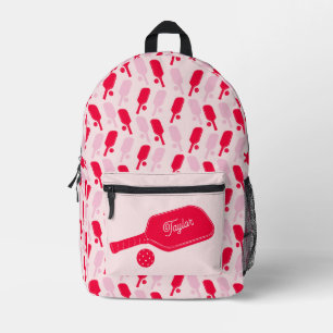 Red and Pink Pickleball Paddles Personalized Printed Backpack