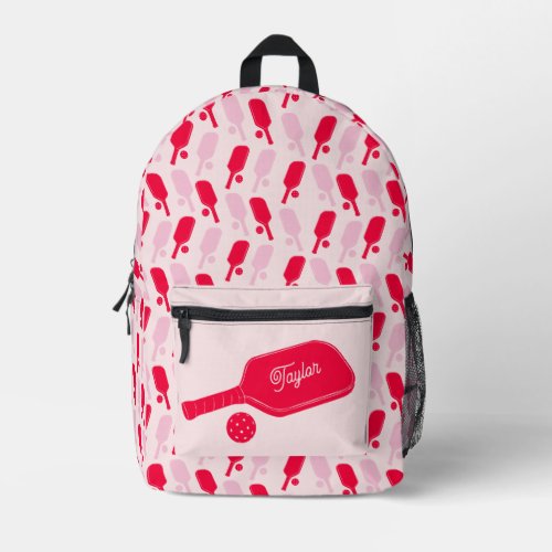 Red and Pink Pickleball Paddles Personalized Printed Backpack