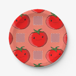 Red and Pink Plaid Tomato Tartan Pattern Paper Plates