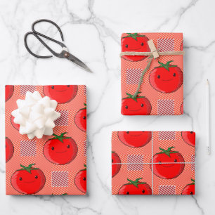 Red and Pink Plaid Tomato Tartan Pattern Wrapping Paper Sheets