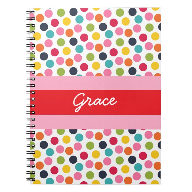 Red and Pink Polka Dot Personalized Note Book (Front)