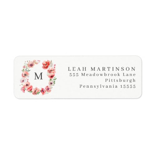 Red and Pink Poppy  Flower Wreath Label