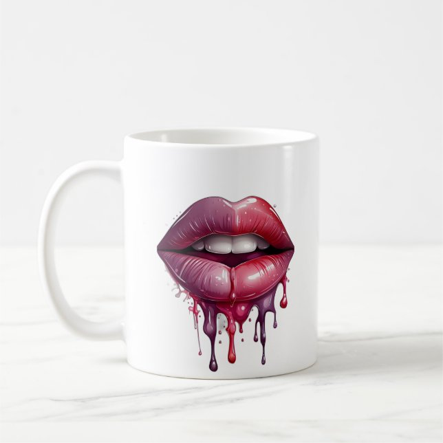 red and pink puckered lips coffee mug (Left)