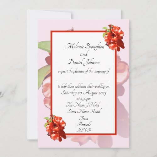 Red and Pink Quince Flower Wedding Invitation