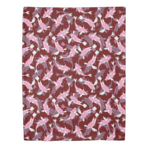 Red And Pink Repeating Motif Koi Fish Pattern Duvet Cover