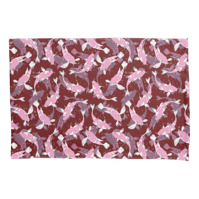 Red And Pink Repeating Motif | Koi Fish Pattern Pillow Case (Front)