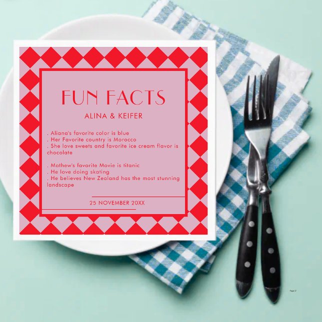 Red and Pink Retro Bold Fun Facts Wedding  Napkins (Creator Uploaded)