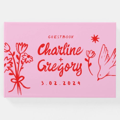 Red and Pink Retro Handlettering  Guest Book