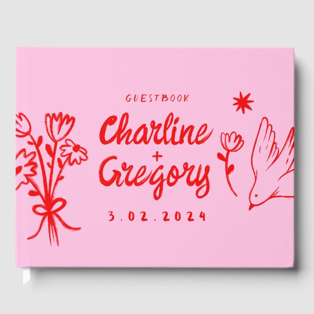 Red and Pink Retro Handlettering  Guest Book (Front)