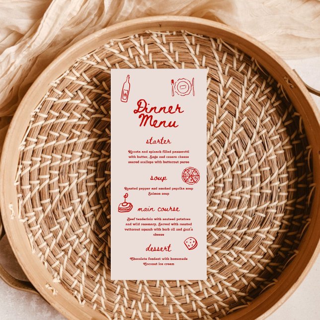 Red and Pink Retro Illustrated | Dinner Wedding Menu (Creator Uploaded)