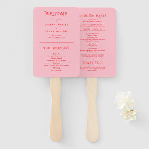 Red and Pink Retro Wedding Program Hand Fan