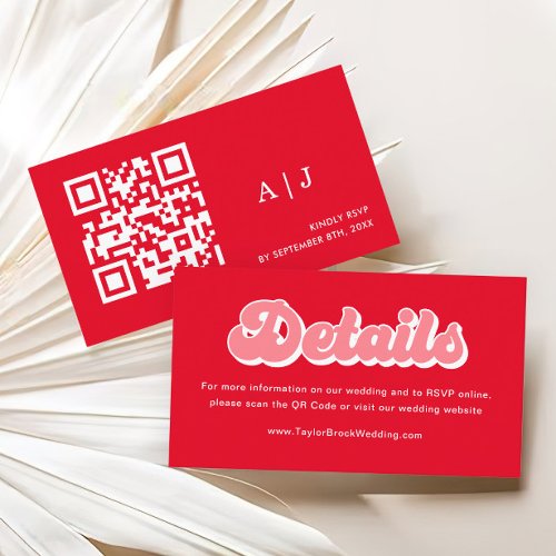 Red and Pink Retro Wedding Website Enclosure Card