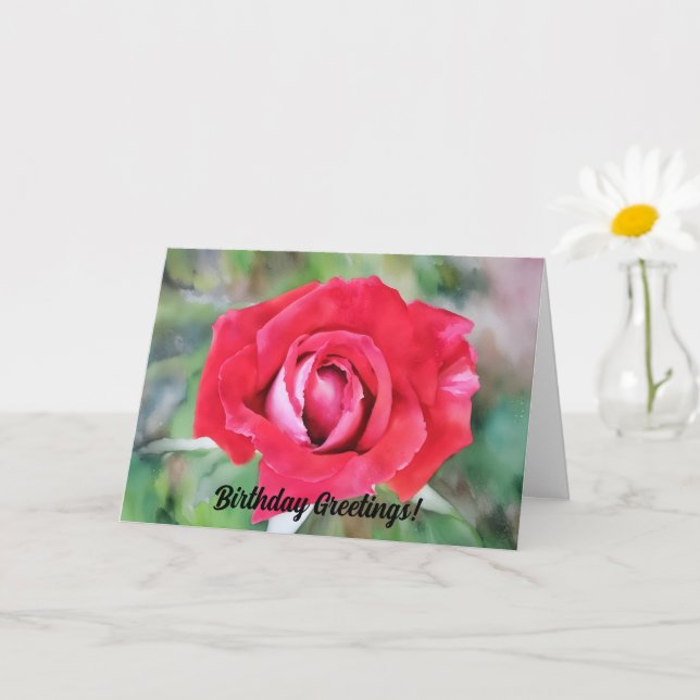 Red and Pink Rose Art Birthday Card (Small Plant)