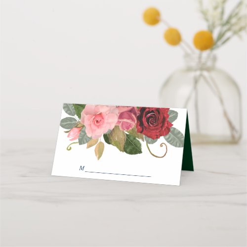 Red and Pink Rose Border Wedding Place Card