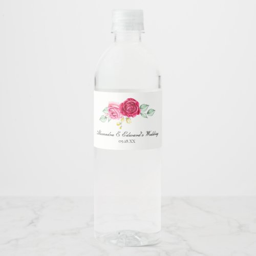 Red and Pink Rose Botanical Water Bottle Label