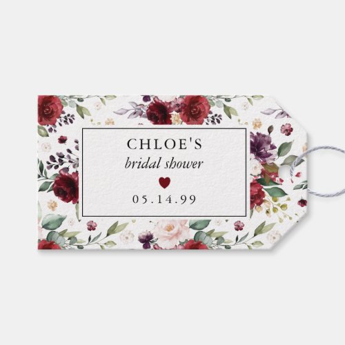Red and Pink Rose Floral Bridal Shower Gift Tags