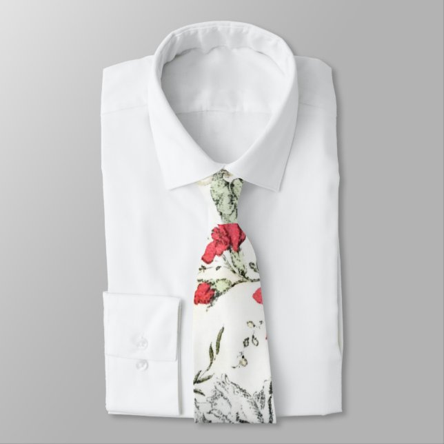 Red and Pink Rose Floral Farmhouse Neck Tie (Tied)