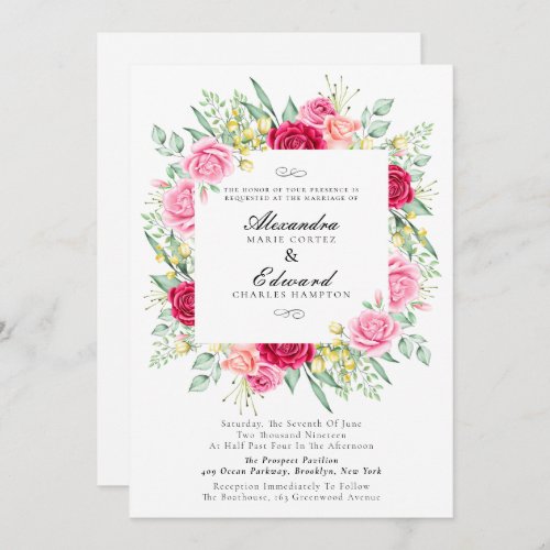 Red and Pink Rose Garden Wedding Invitation