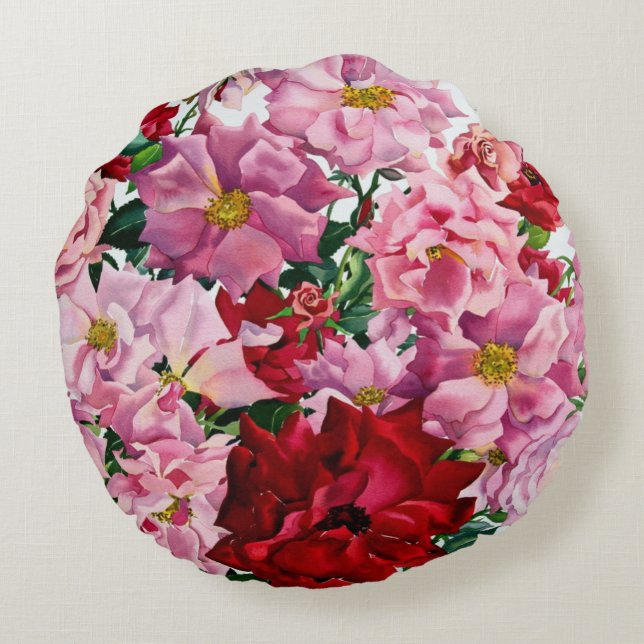 Red and Pink Roses 2008 Round Pillow (Back)