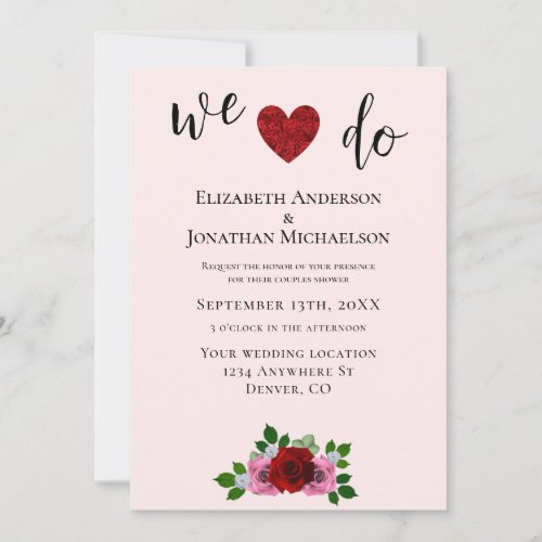 Red and Pink Roses Couples Shower Invitation