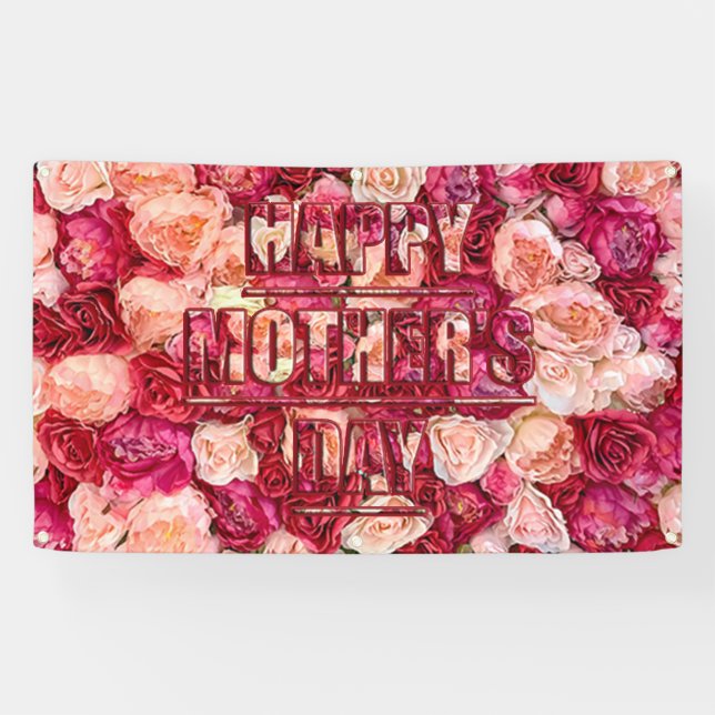 Red and Pink Roses Floral Happy Mother's Day Banner (Horizontal)