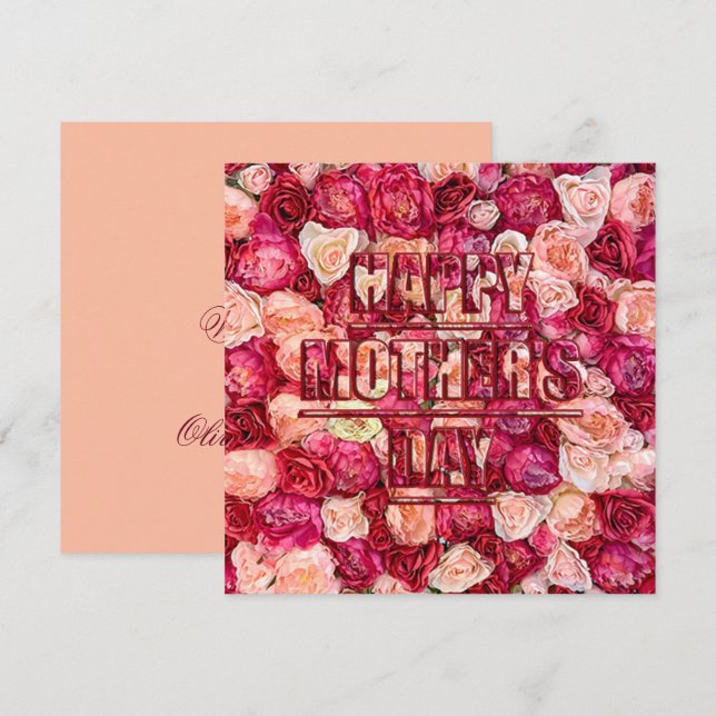 Red and Pink Roses Floral Happy Mother's Day Note Card (Front/Back)