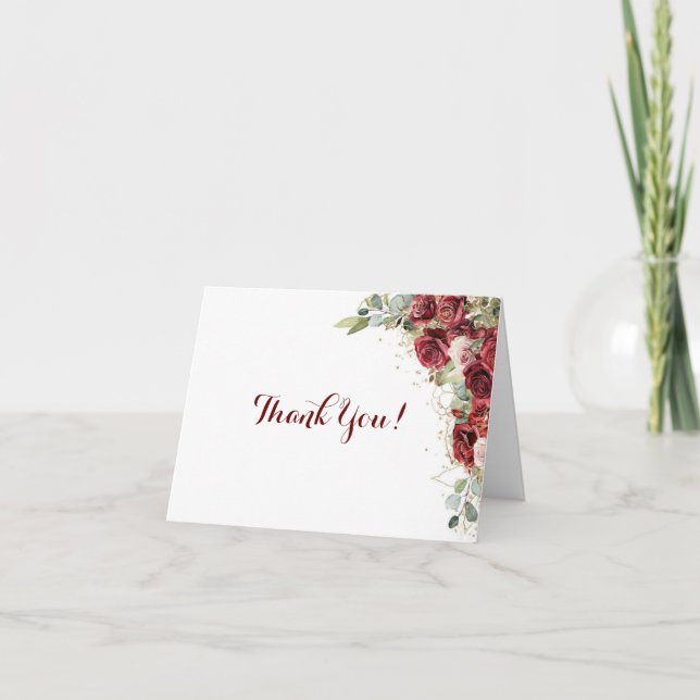 Red And Pink Roses Letterpress Thank You Card (Front)