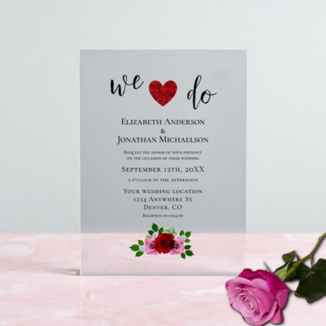 Red and Pink Roses Wedding Acrylic Invitations (Creator Uploaded)