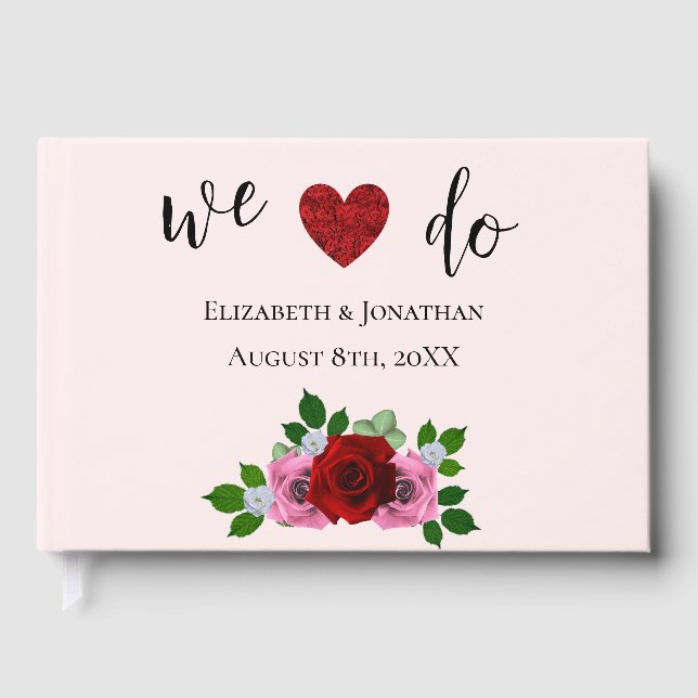 Red and Pink Roses Wedding Guest Book (Front)