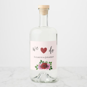 Red and Pink Roses Wedding Liquor Bottle Label