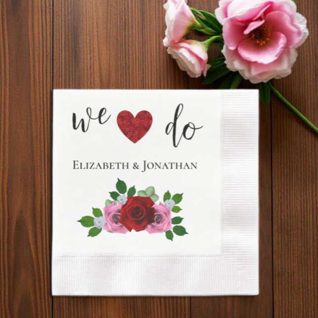 Red and Pink Roses Wedding Napkins (Creator Uploaded)