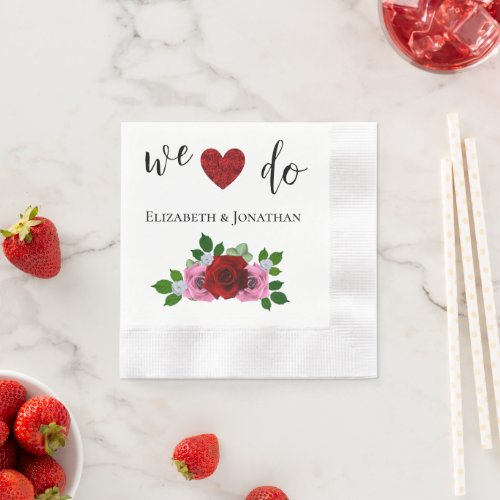 Red and Pink Roses Wedding Napkins