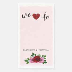 Red and Pink Roses Wedding Paper Guest Towels