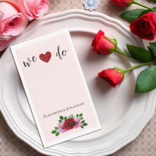 Red and Pink Roses Wedding Paper Guest Towels