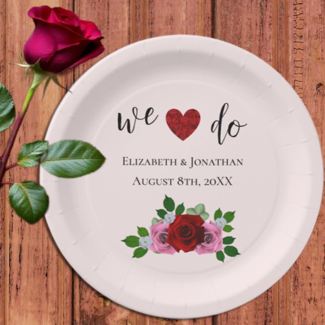 Red and Pink Roses Wedding Paper Plates (Creator Uploaded)