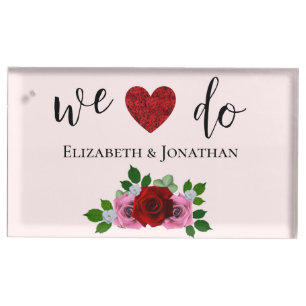 Red and Pink Roses Wedding Place Card Holder
