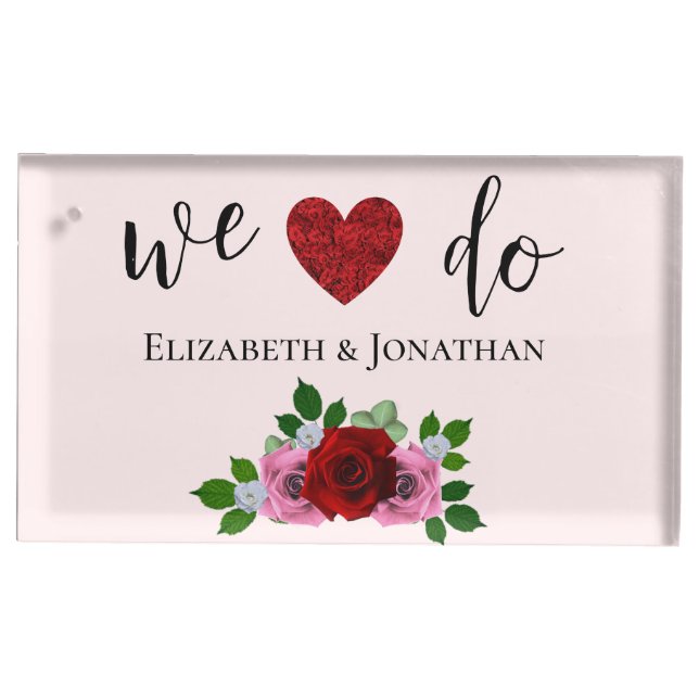 Red and Pink Roses Wedding Place Card Holder (Front)