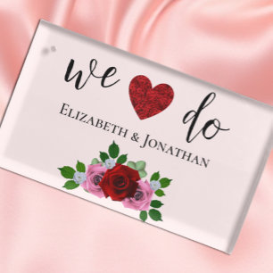 Red and Pink Roses Wedding Place Card Holder