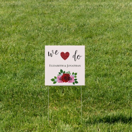 Red and Pink Roses Wedding Sign