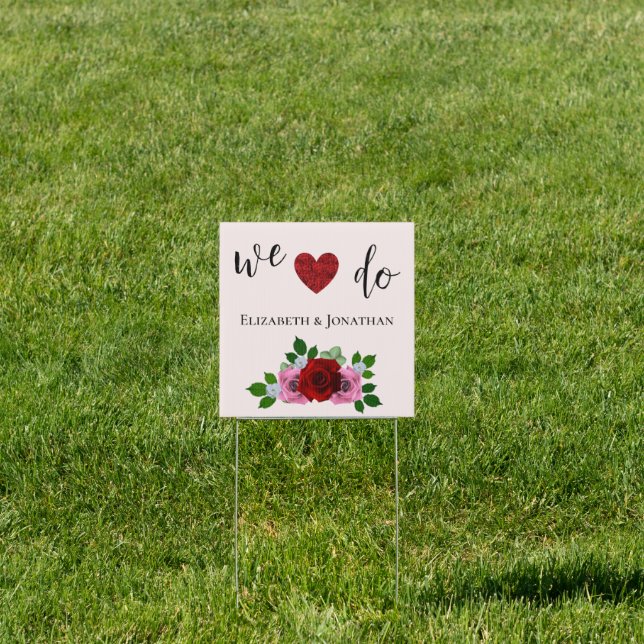 Red and Pink Roses Wedding Sign (Insitu)