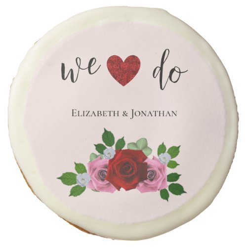 Red and Pink Roses Wedding Sugar Cookie