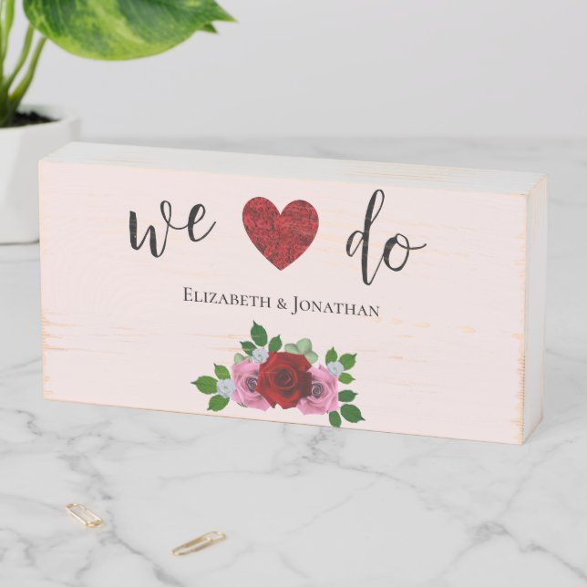 Red and Pink Roses Wedding Wooden Box Sign (In Situ Horizontal)