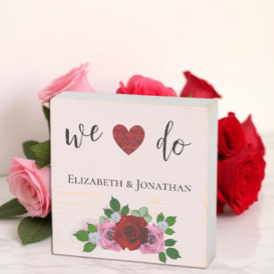 Red and Pink Roses Wedding Wooden Box Sign