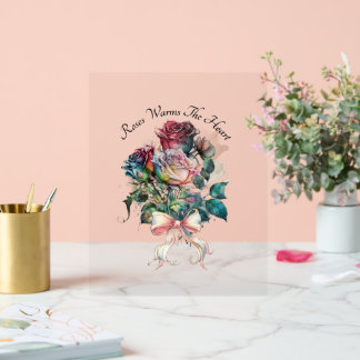 Red and pink roses with a bow card acrylic sign